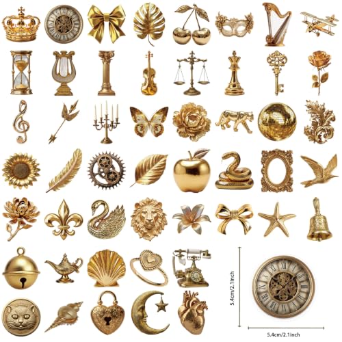 Image of 50 Pcs Luxury Golden Style Transparent Stickers for Scrapbooking (Golden)