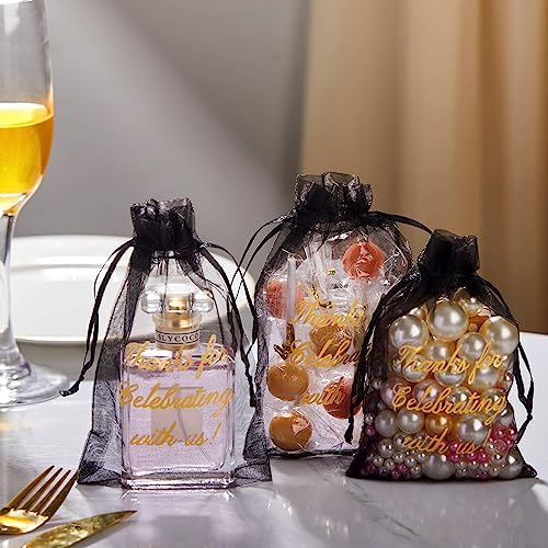 Image of Riakrum 100 Pcs Sheer Organza Bags Wedding Favor Mesh Drawstring Bags Thank You Gift Bag for Guests Candy Candy Gift Bag for Wedding Favors, Bridal Shower, Anniversary, Birthday(4 x 6 Inch,Black)