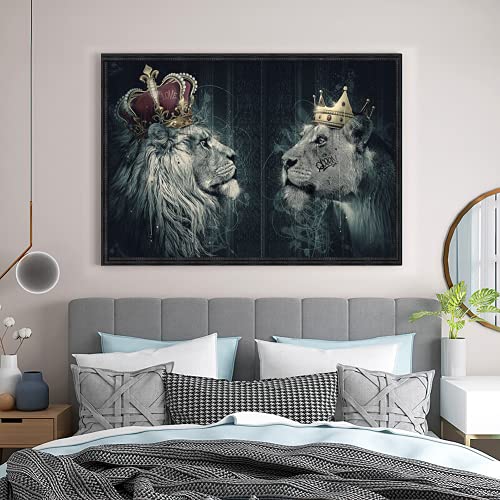 Lion Pictures Wall Decor Lion With Crown Portrait Canvas Wall Art Retro Black And White Lion Head Wall Decor Lion Painting Prints African Animal Artwork Lion Poster Framed For Bedroom 12X16 Inch #TOP7