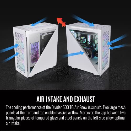 Image of Thermaltake Divider 500 TG Air Snow Mid Tower Computer Case with 1 120mm Standard Fan, 1 120mm Rear Fan, 2 mesh Panel, 2 Tempered Glass Windows + 2 Symmetrical Triangular Panels CA-1T4-00M6WN-02