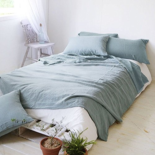 Merryfeel Linen Duvet Cover Set,100% French Linen Duvet Cover Set,Luxury Bedding Set- Full/Queen - Aqua - Thumbnail 4