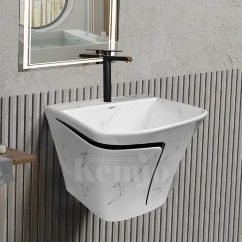Image of Wall Mounted Wash Basin for Bathroom | Wall Hung Wash Basin /Sink (15.35 x 16.14 x 13 Inch, SFKOP - 207)
