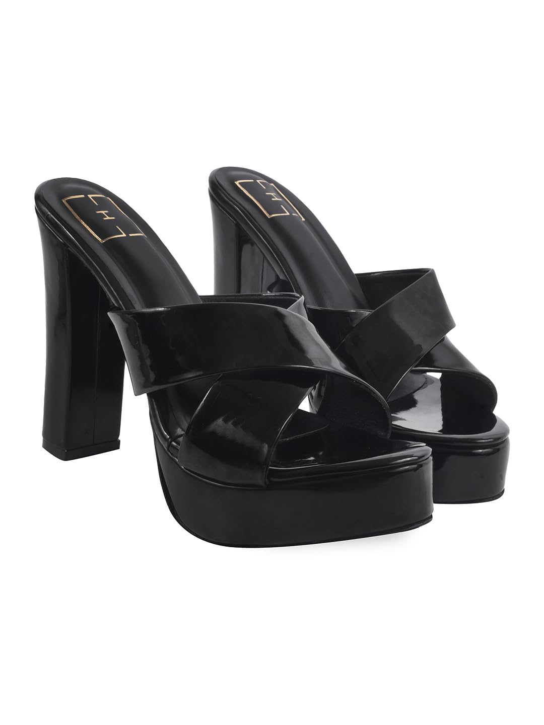 hvnly by shoetopia HVNLY Black 5 Inch Platform Heel Sandals for Women | Stylish Luxury High Heel Footwear for Parties & Events-picture-38