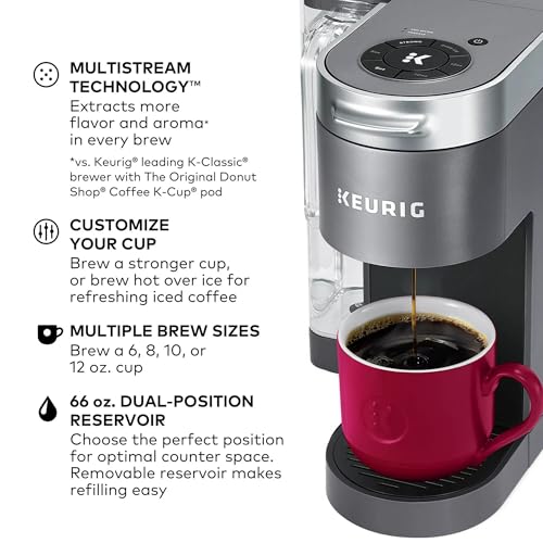 Keurig K-Supreme Single Serve K-Cup Pod Coffee Maker, MultiStream Technology, 4 Brew Sizes, 66oz Dual-Position Removable Reservoir, Gray (Renewed) - Image 5