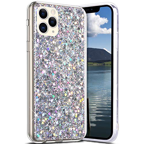 Robinsoni Case Compatible with iPhone 11 Pro Max Phone Cover Flexible iPhone 11 Pro Max Case Silicone Sparkle Bling Case Ultra Soft Glossy Case Gel Rubber Phone Cover Glitter Ultra Thin Cover Silver
