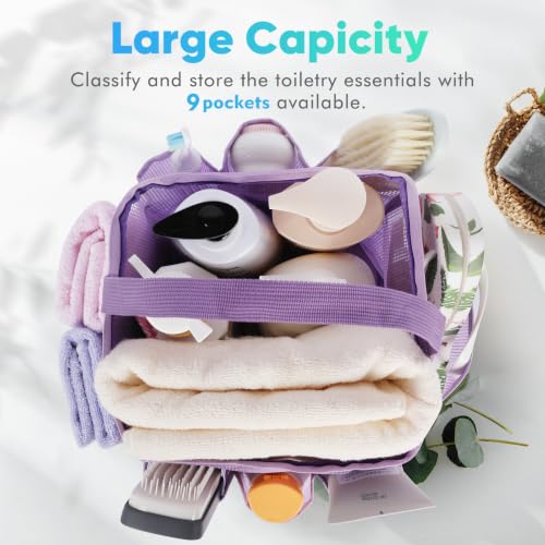 Image of EUDELE 2 Pack Mesh Shower Caddy Portable for College Dorm Room Essentials, Shower Caddy Dorm with 9-Pocket Large Capacity,Shower Bag for Beach,Swimming,Gym All Black+All Pink