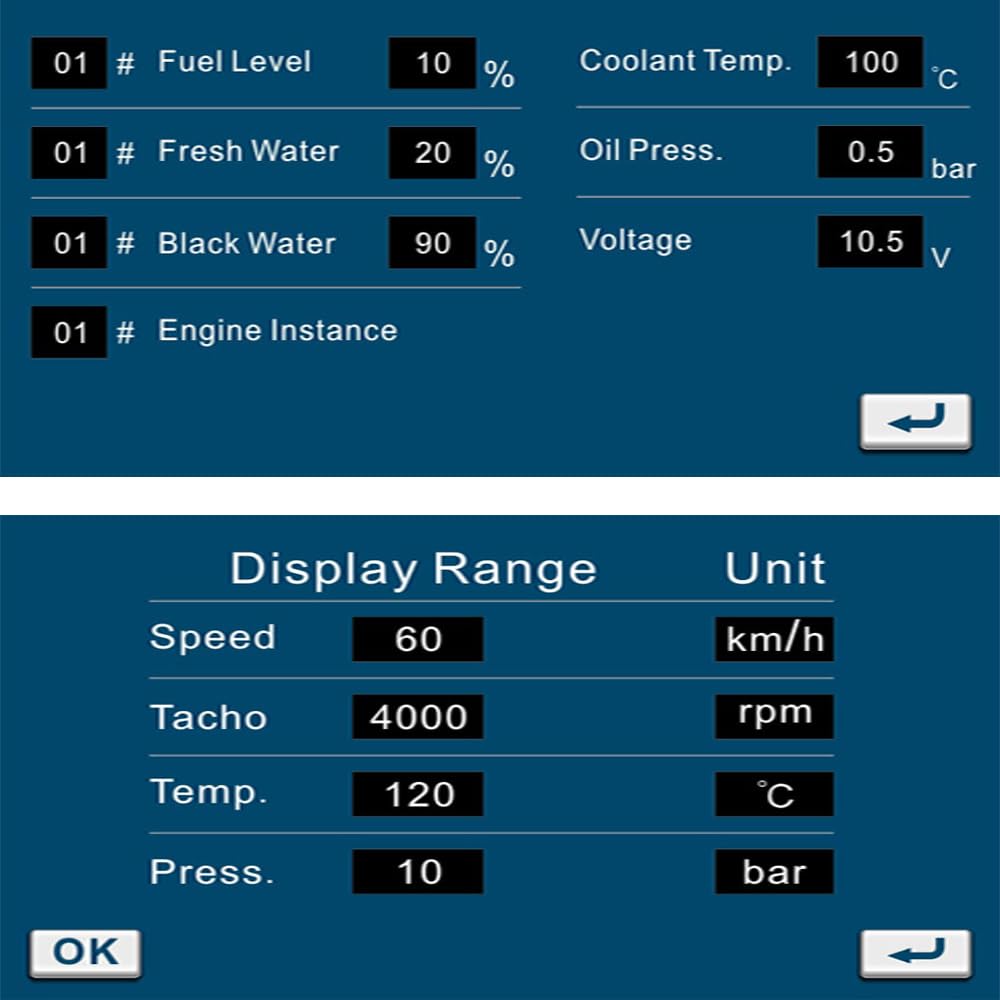 KUS TFT KMB-70 Monitor de datos integrado 7 pulgadas 178 mm Panel de visualización multifunción Compatible con red J1939 o NMEA 2000 para barcos de automóviles Se adapta a motores de dos combustibles