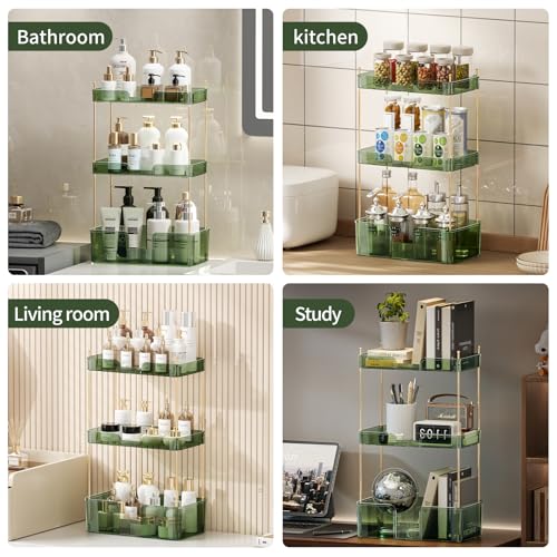 Image of Akinbas 3 Tier Bathroom Organizer Countertop Makeup Perfume Tray Skincare Organizer for Bathroom Dresser Vanity (Green)