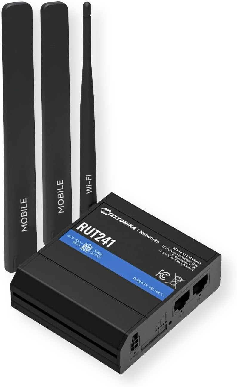 Teltonika RUT241098000 Model RUT241 Industrial 4G LTE Cellular Router, 4G LTE Wi-Fi Router, US Version, Works with Verizon AT&T T-Mobile, Automatic WAN Failover with Auto Switching, Advanced VPN