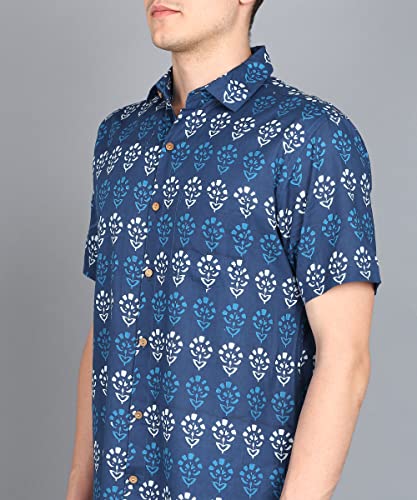 Image of BLOCKS OF INDIA Cotton Hand Block Print Half Sleeves Summer Shirt for Men