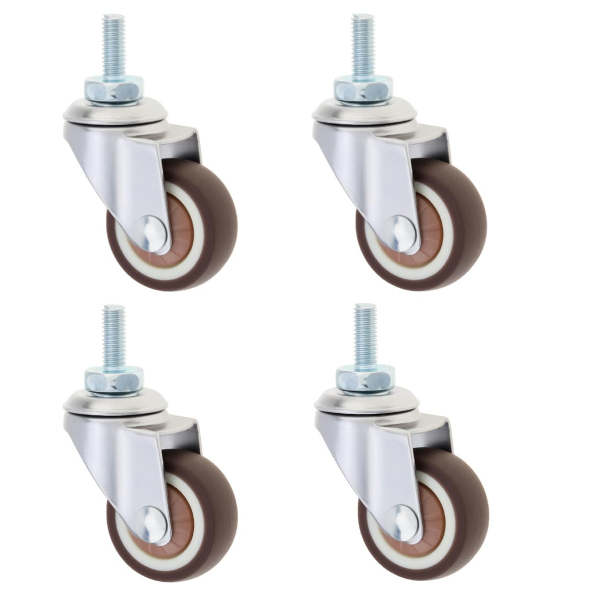 Juego de 4 Ruedas giratorias pequeñas de Goma TPR de 1,5 Pulgadas con rodamientos de Bolas para Muebles sin Freno (Color café, 1,5" M8 x 15 sin Freno)