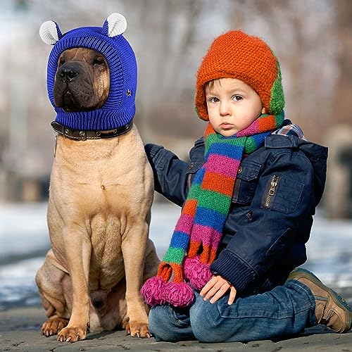 Image of Frienda Dog Ear Muffs Noise Protection, Neck 14.96 Inch Fits Medium Dogs, Knitted Calming Hood for Dogs, Fireworks Thunder Anxiety Relief, Fleece Inner Warm Beanie Hat(Royal Blue)