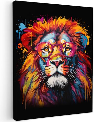 Tableau peinture lion lunettes Banksy déco murale salon