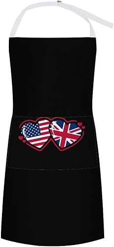 Delantales de corazón con bandera estadounidense y británica para hombresmujeres, delantales impermeables para adultos, delantales para el hogar,