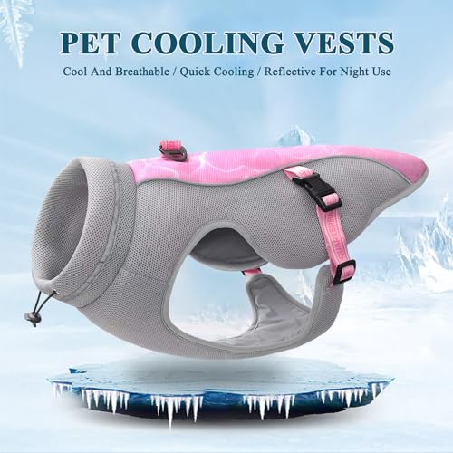 Verbesserte Hundekühlweste mit Geschirr D-Snap, Sonnenschutz für den Sommer beim Laufen - Reflektierende Streifen, atmungsaktives Mesh - Sportlicher Kühlmantel für kleine, mittlere und große Hunde, L