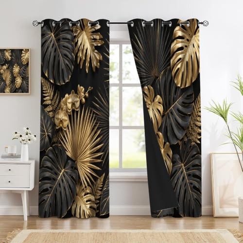 Rideaux feuilles dorées Monstera pour salon chic et ambiance cocooning