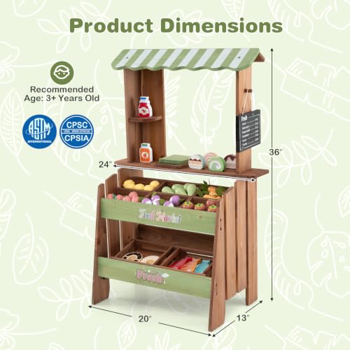 Costzon Wooden Grocery Store Pretend Play, Outdoor & Indoor Farm Market Stand w/Chalkboard & 40+ Accessories, Supermarket Playset for Kids, Solid Grocery Store Role Play Toy for Toddlers Ages 3+ - Image 8