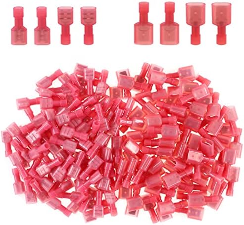 Glarks 100pcs 22-16 Gauge Fully Insulated Female Male Spade Nylon Quick Disconnect Electrical Insulated Crimp Terminals Connectors Assortment Kit