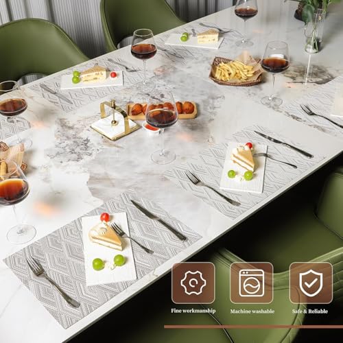 Image of YELONA Placemats for Dining Table - Heat Resistant, Non-Slip & Washable PVC Vinyl Table Mats - Set of 8, 45 x 30 cm (Camel White)
