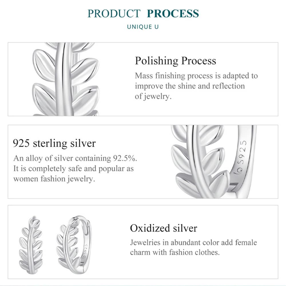 WBDWWTD Kleine Creolen für Damen, 925er-Sterlingsilber, Blatt-Creolen