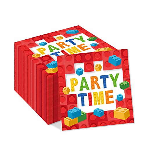 40PCS Building Blocks Themed Paper Napkins Toy Brick Dinner Paper Napkin Set Disposable for Birthday Party Supplies Tableware Decoration