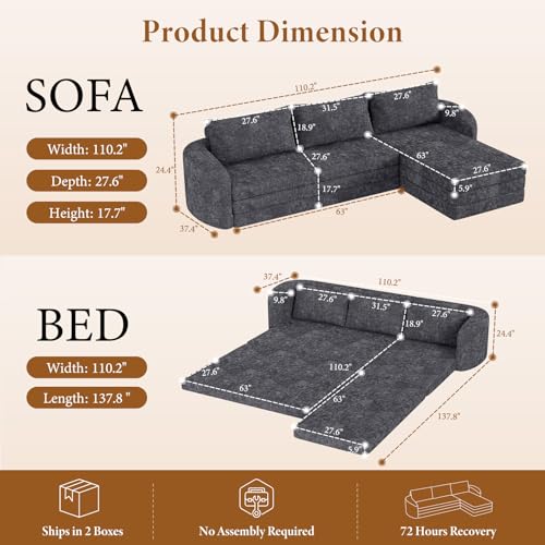 Image of Vesgantti 6 in 1 Convertible Folding Sleeper Sofa Bed, No Assembly, Blue