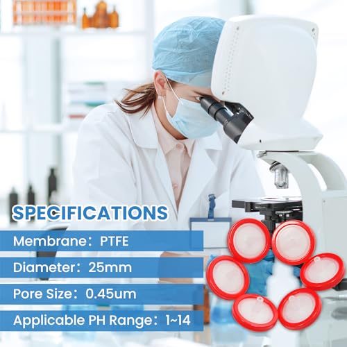 AMTAST Spritzenfilter Hydrophober PTFE Spritzenfilter nicht steril Labor-Spritzenfilter (PTFE, 25MM Durchmesser 0.45 um Porengröße, 10 Stück)