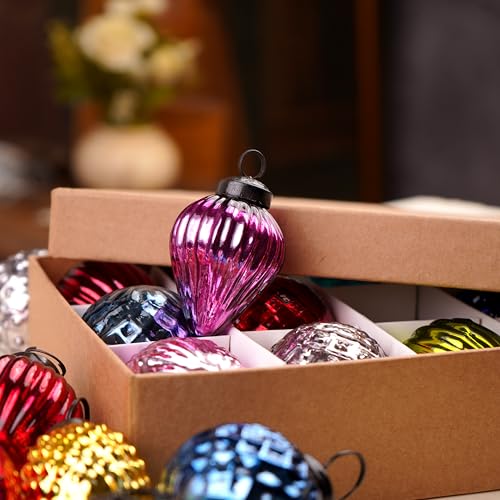 Image of IndianShelf 24 Large Vintage Christmas Ornaments Multi Glass Christmas Balls Unique Large Ornaments for Christmas Tree - 2 inch