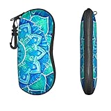 NJZOXR Purple Sunglasses Case with Carabiner Medallion Design Floral Turquoise Travel Zipper Eyeglasses Case with Hook for Students Women Men Girl Mandala