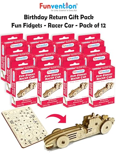 Image of Funvention Birthday Return Gifts (Pack of 12) Fun Fidgets - Racer Car | DIY Miniature Mechanical Models 3D Puzzle Return Favours for Kids Birthday Party 5+ Years Made in India Toys, Gold