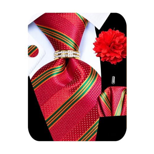 Image of 5PCS Mens Premium Silk Tie, Pocket Square, Cufflinks, Drilled Tie Ring and Lapel Pin Set for Wedding Groom Party