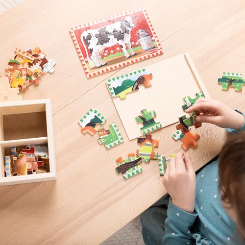 Melissa & Doug 4‑in‑1 Wooden Farm Jigsaw Puzzle Set, 48 Pieces with Storage Box, Toddler Puzzle Toy for Kids Ages 3+ - image 2