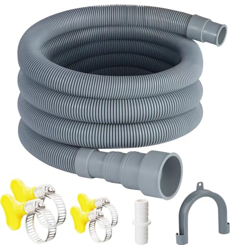 Elyfree Washing Machine Drain Hose 6 Feet Universal Dishwasher Drain Hose Extension Kit Corrugated Washer Hoses 7 PCS Set with 4 Clamps & 1 U-Bend Hose Holder
