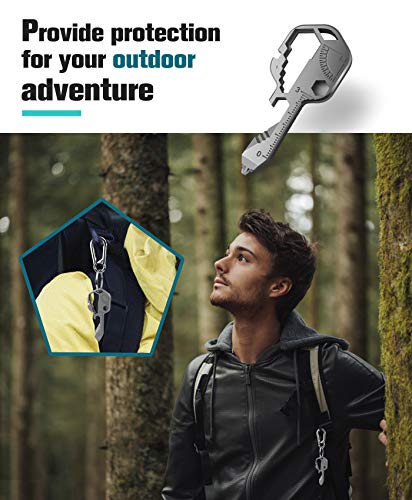 24- in-1 Key Shaped Pocket Tool, multitool key with key chain, Outdoor keychain tool for Drill Drive, Screwdriver, file, Bottle Opener, Wrench, Ruler, Wrench, Stripping, etc (Silver)