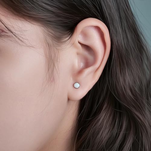 limerencia 20G Titanium Flatback Earrings for Sensitive Ears, G23 Hypoallergenic Titanium Simulated Opal Post Screw Back on Earrings for Cartilage Helix Tragus2
