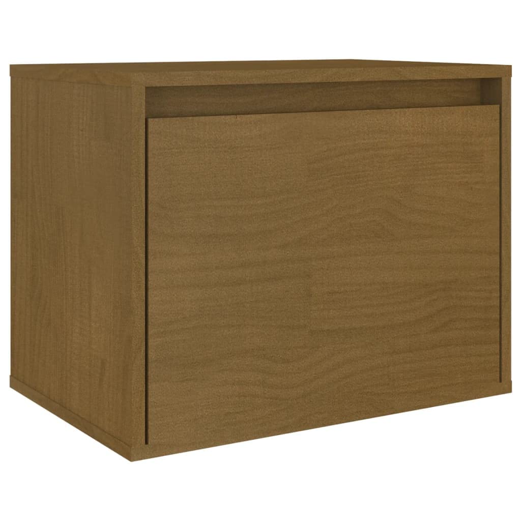 3-Piece Solid Pine Wood Floating TV Stand | Each honey brown wall-mounted unit measures 45x30x35 cm, providing space-saving storage for living room media centers.