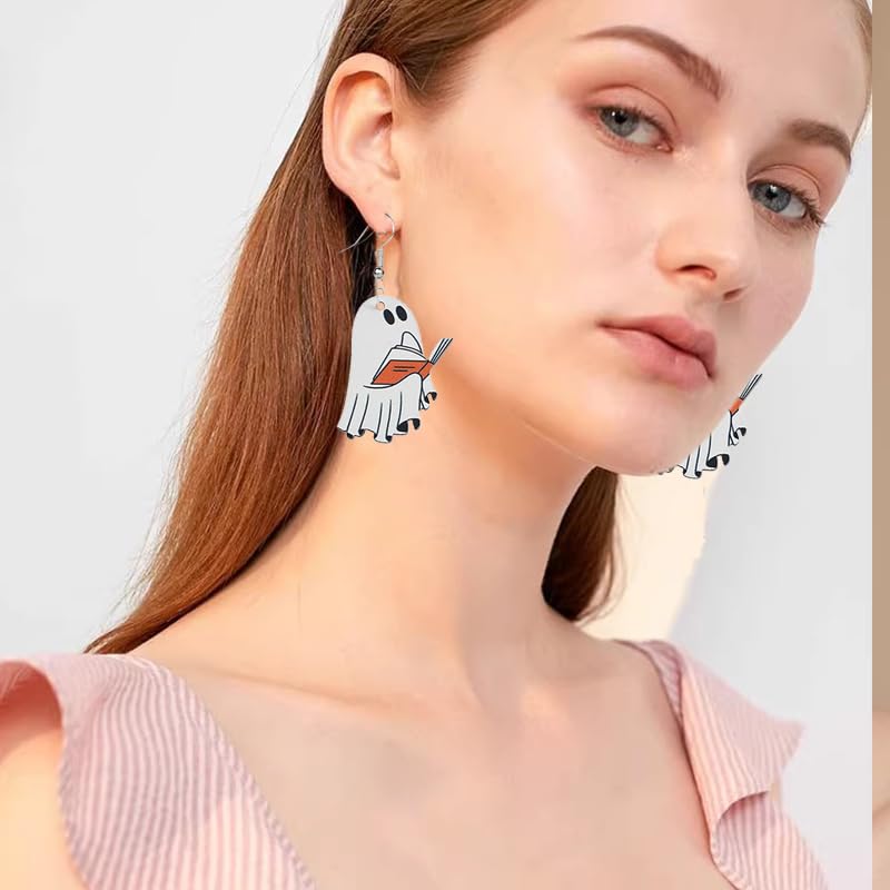 Halloween Drop Dangle Earrings for Women Lightweight Wooden Pumpkin Black Bat Halloween Earrings Cute Black Cat Ghost Earrings Halloweens Theme Gifts Party2