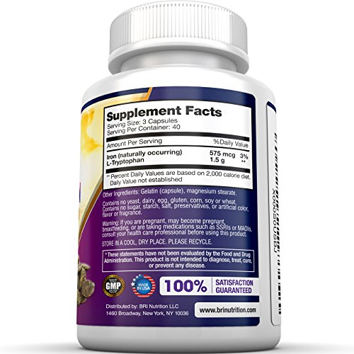 image for BRI Nutrition L-Tryptophan - Natural Sleep Aid Tryptophan Supplement t