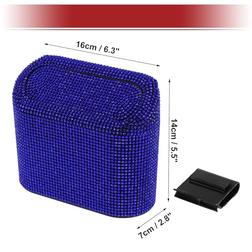 Image of ACROPIX Car Trash Can Trash Bin Rhinestones Hanging 6.3 inch Length 2.8 inch Width 5.5 inch Height Blue Black Rhinestone ABS