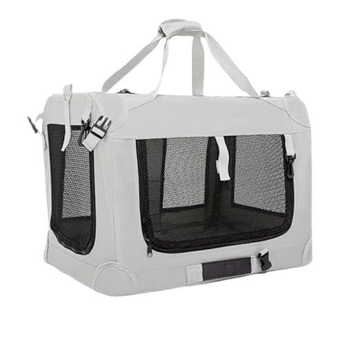静音キャスター付きペットキャリーバッグ 車載用大型 大容量 通気メッシュ 多頭飼い対応で シートベルト固定で安全設計 脱走防止ロック付き 防水&保温両用仕様 折りたたみ収納可能 とお出かけがもっと楽になる 犬猫兼用 (グレー)