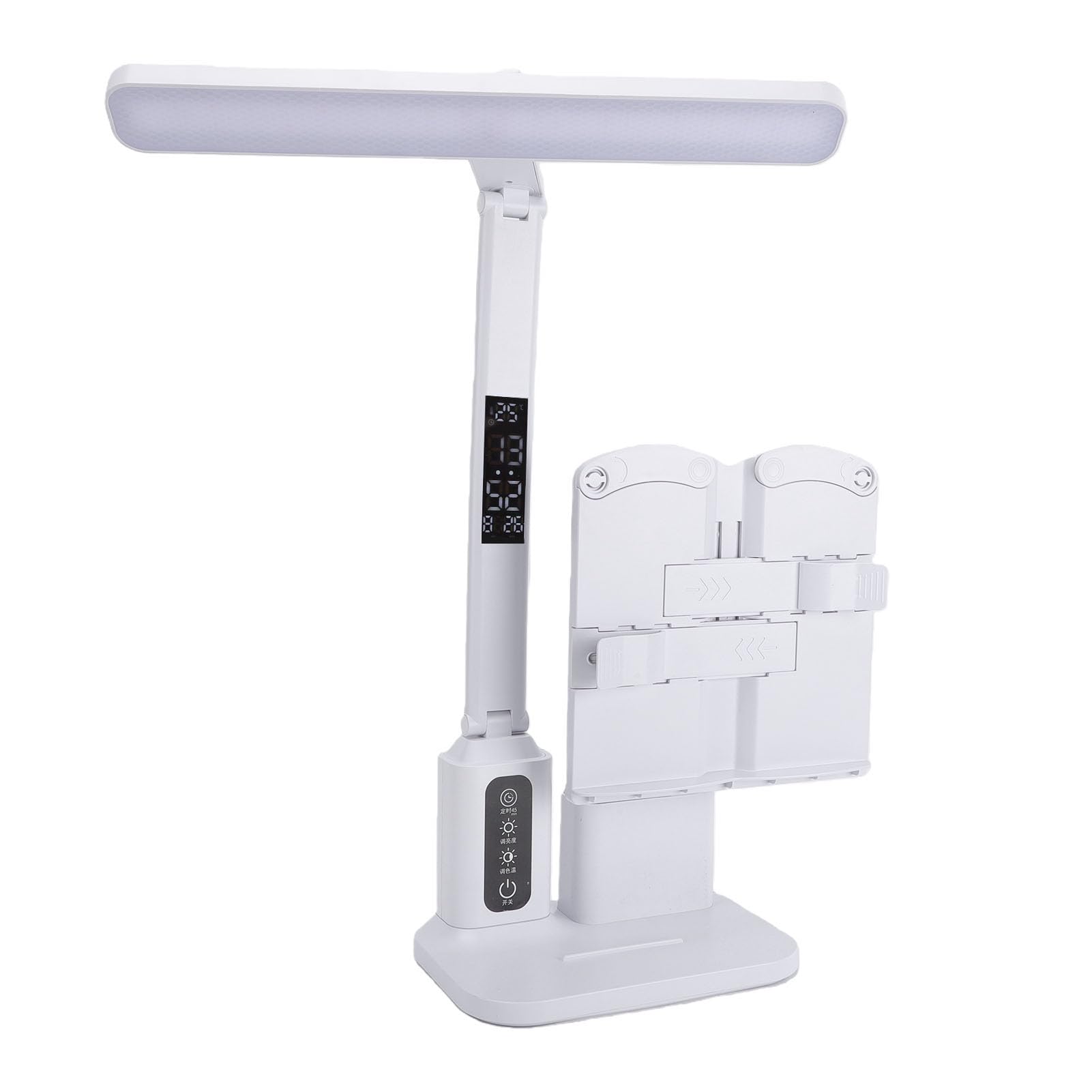 banapoy Lampada da Scrivania a LED, Lampada da Scrivania Portatile Pieghevole con Controllo Touch, Luce Ricaricabile Dimmerabile per la Cura degli Occhi con Orologio, Timer da 45 Minuti e Batteria