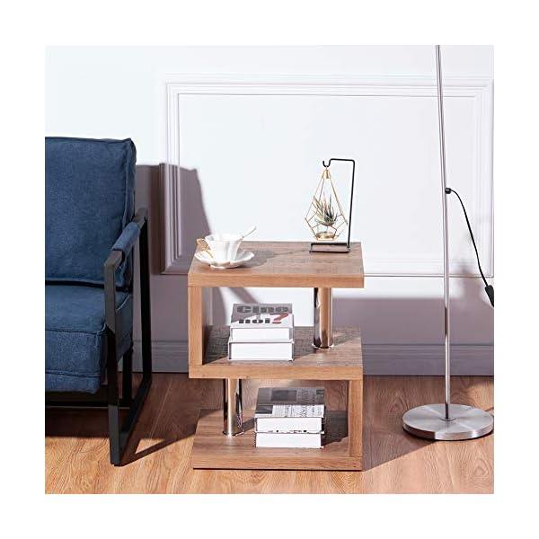 GOLDFAN High Gloss S-Shape Side End Table with 3 Tier Storage Shelves Modern Wood Small Coffee Sofa Table Bedside - Image 8
