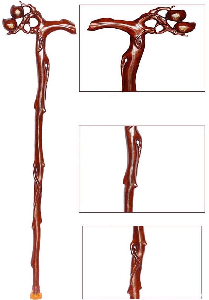 Soporte de madera grabable con mango en forma de cabeza de pesca, caña de madera de pera, para ancianos. muleta-11.19 Ideal para Hombres o