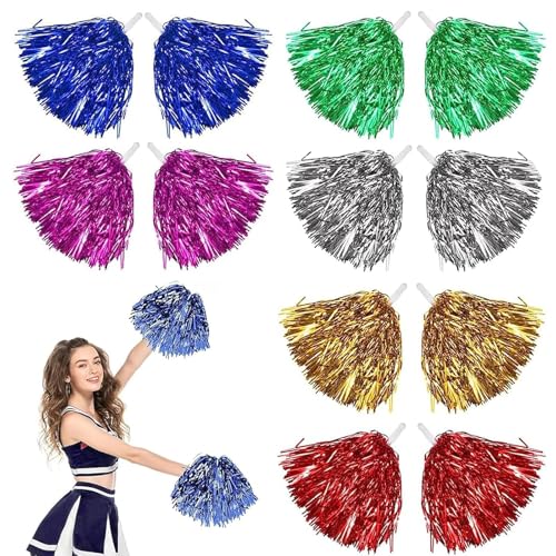 12Pcs Plastic Cheerleader Pom Poms - Cheerleading Set for Children & Adults Sports Meetings Parties & Celebrations