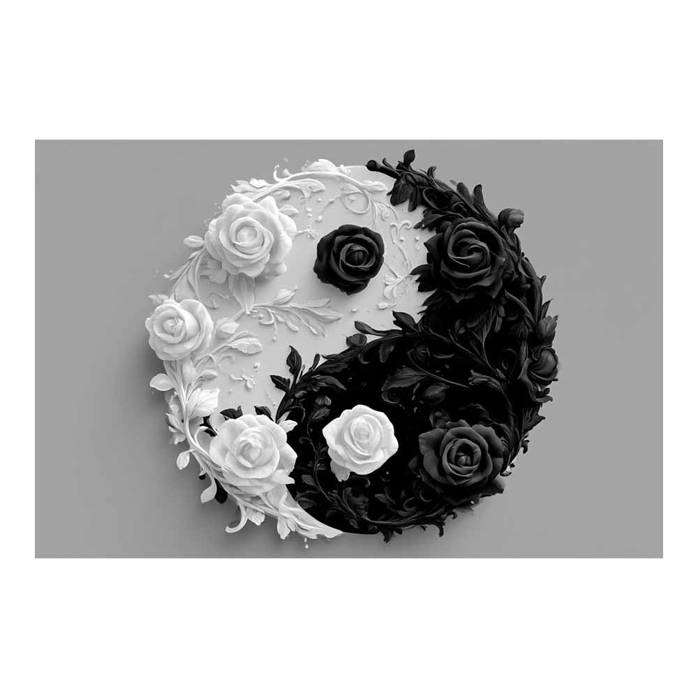 HOQIU Black And White Pictures Monochrome Ros Yin Yang canvas wall art, painting and decor, for Living Room Bedroom Home Decoration(Multicolor)-70x100cm Unframed