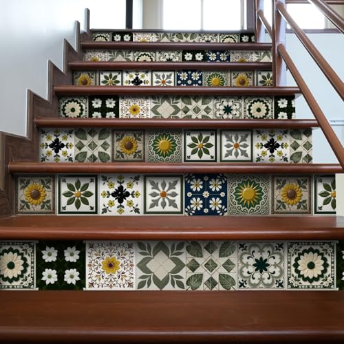 Azulejos Adhesivos Baño 20X20 Flores Amarillas Verdes Autoadhesivas Impermeables Antigrasa, Vinilo Decorativo para Cocina Baño Salón, Fáciles de Aplicar Extraíbles Diseño Moderno