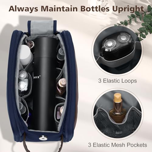 Image of Wedama Toiletry Bag for Men, Medium Hanging Travel Toiletry Bag, Extra Electronic Organizer Bag Waterproof Shaving Bag for Toiletries with PU Handle for Travel Business Trips Swim Camping, Blue