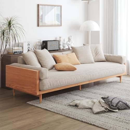 Modern 3 Seater Sofa, Upholstered Fabric Sofa, Solid Wood Frame L...
