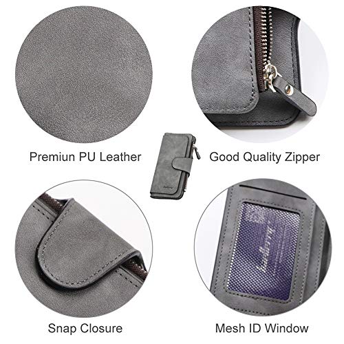 Women's Long Leather Wallet RFID Blocking Cash ID Credit Card Holder for Women Ladies Soft Clutch Wallet with Zipper Coin Pocket Fashion Purse (Dark Gray)3