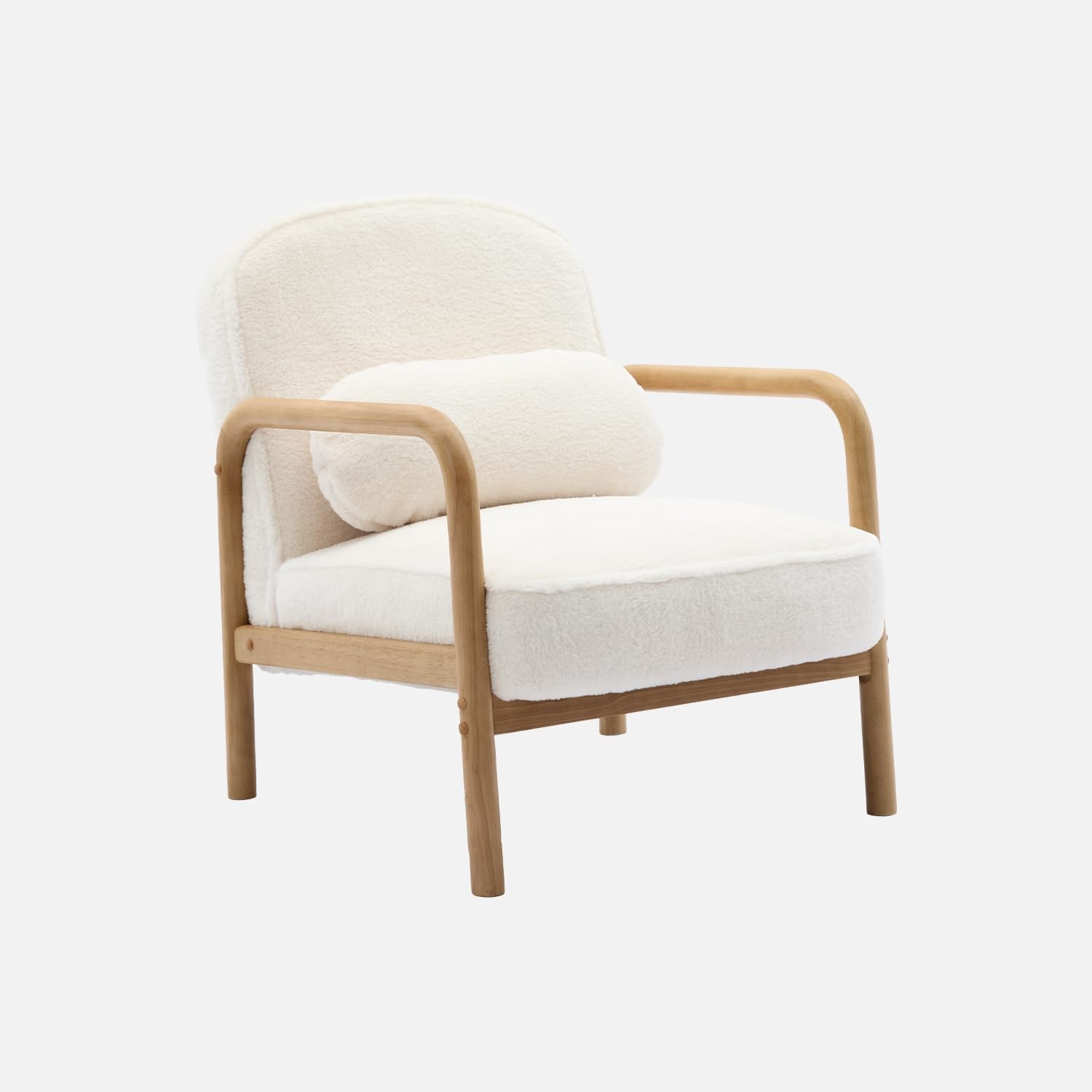 Alice's Garden sweeek - Fauteuil scandinave Arrondi Bois d'hévéa et Tissu Effet Fausse Fourrure